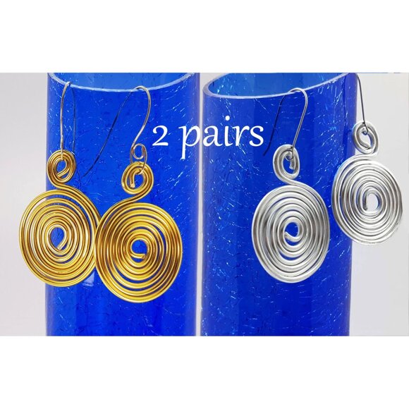2 Pairs of Bold Spiral Dangle Earrings Handmade in Canada - Picture 2 of 5